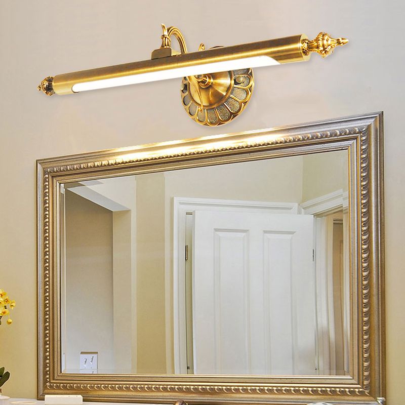 Metal Linear Shade Mirror Wall Lighting Modern 1 Light Wall Mounted Light Fixture in Gold