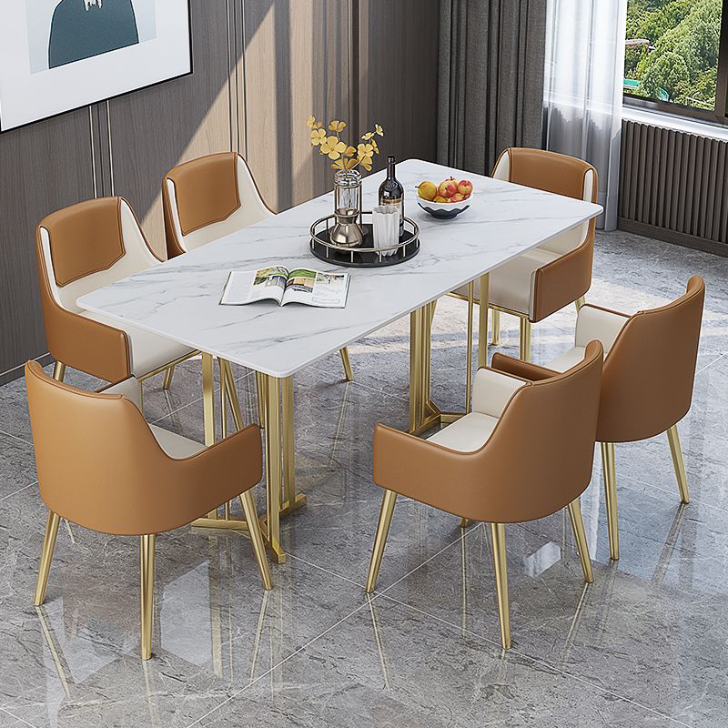 Eettafel van gesinterde steen Traditionele luxe rechthoekige tafel met gouden frame