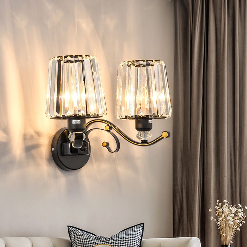 Wall Sconce Light Modern Living Room Wall Mount Lamp with Conic Crystal Shade in Black