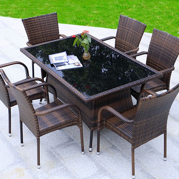 Industrial Rattan Bistro Table Outdoor Metal Frame Patio Table