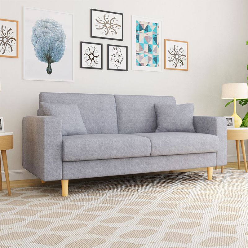 Contemporary Fabric Sofa 3-seat Square Arm Sofa with 2 Pillows