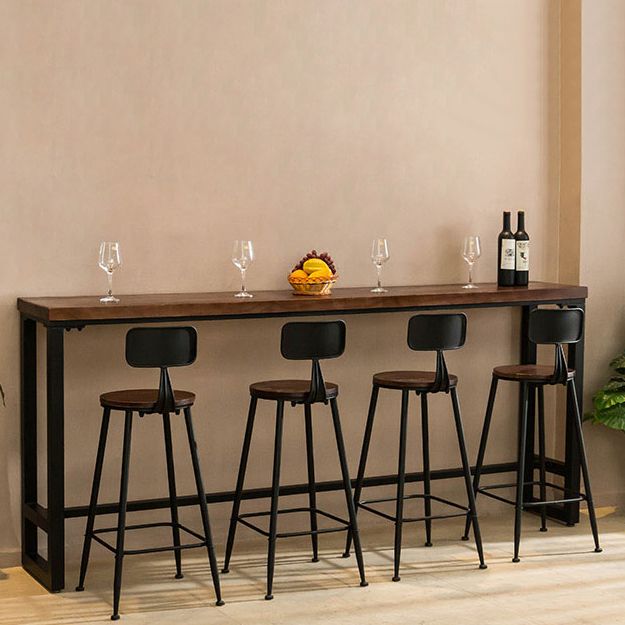 Modern Rectangle Solid Wood Bar Table Set 1/5/9 Pieces Counter Table with Black Stools