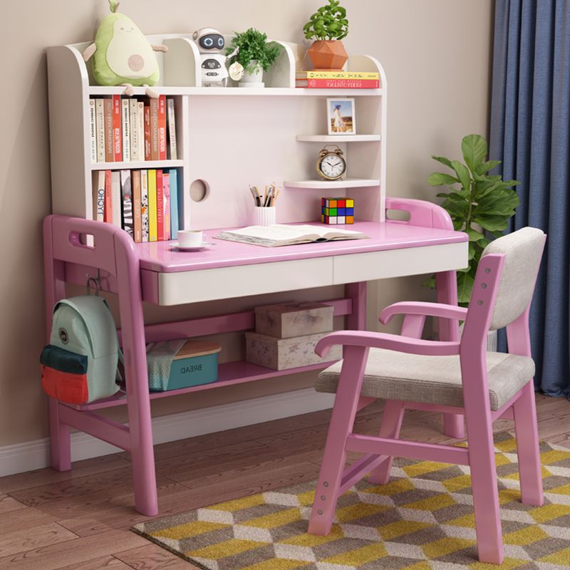 Adjustable Writing Desk with Hutch Wood Kids Desk and Chair Set