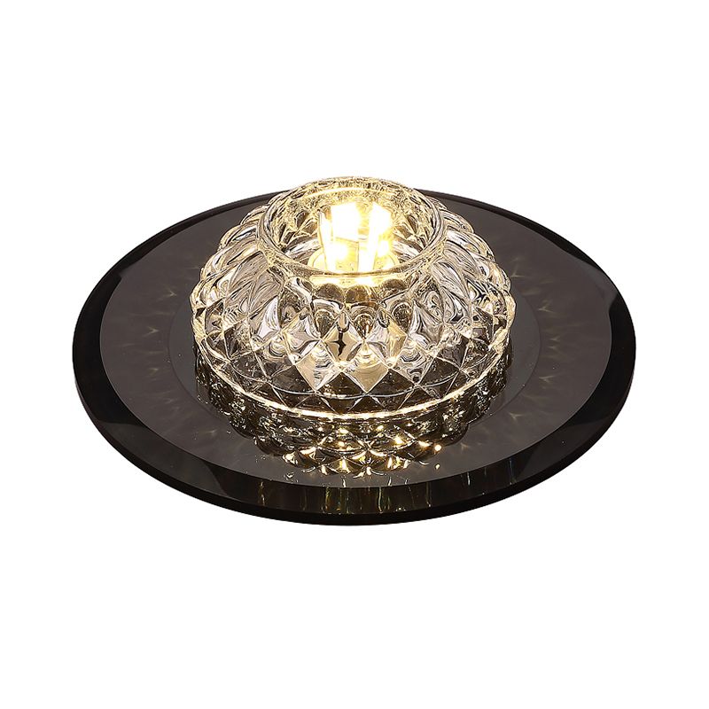 Lattice Bowl Flush Light Fixture Minimalist Beveled Crystal LED Black Close to Ceiling Light for Porch