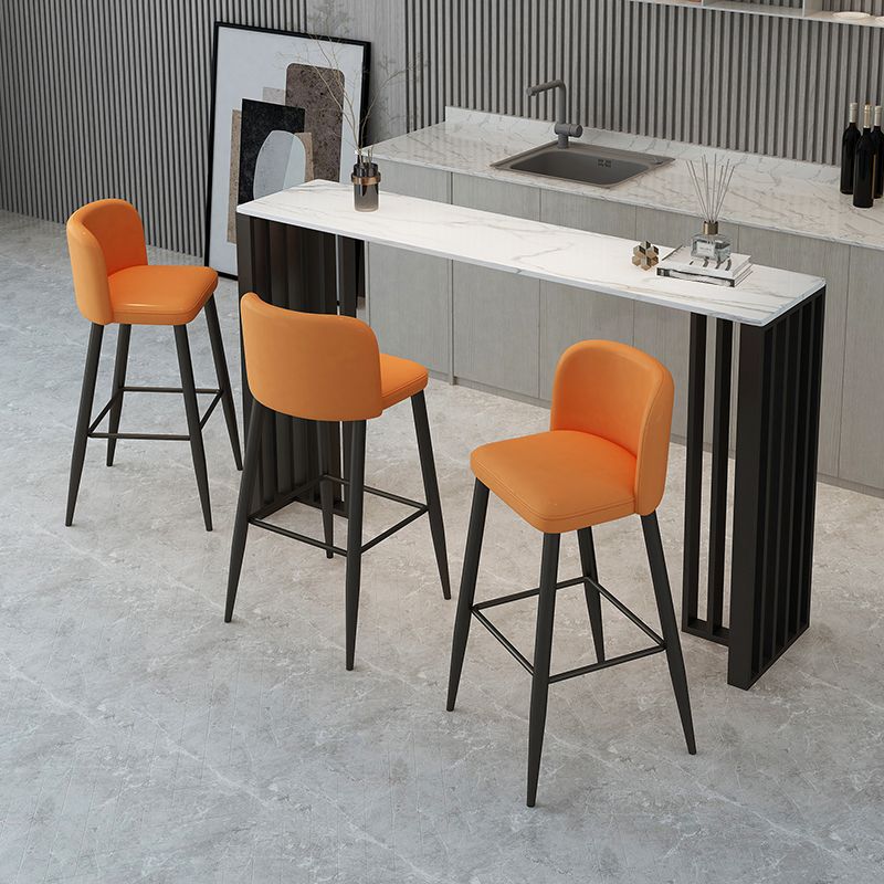 Modern Upholstered Low Back Faux Leather Bar Stools with Footrest