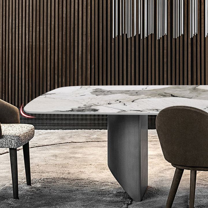 Metal Contemporary Rectangular Table Sintered Stone Top Table for Dining Room and Kitchen