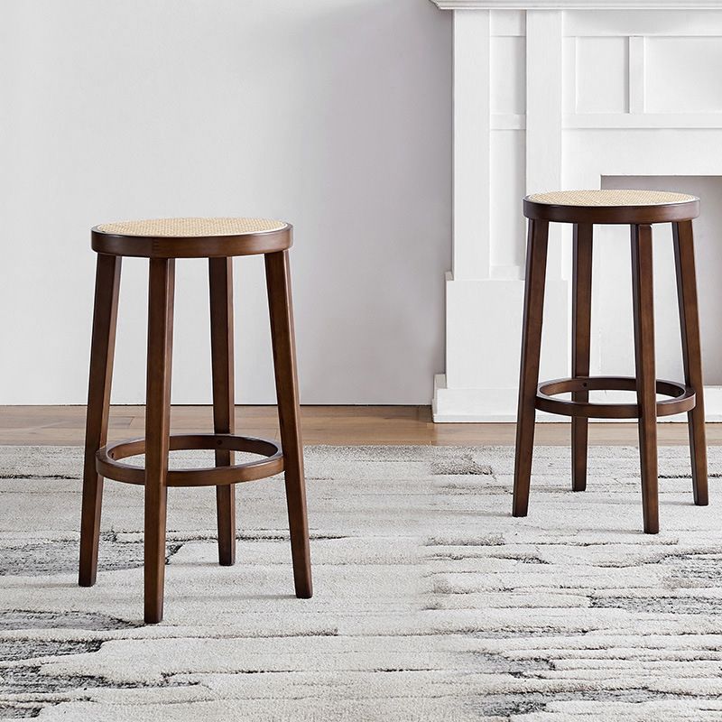 Modern Style Backless Bar-stool Round Counter Bar Stool with Wooden Legs
