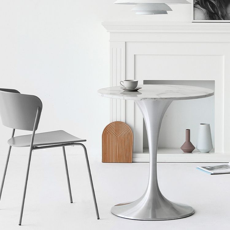 Metal Modern Round Dining Table Marble Top Indoor Table with Tulip Base