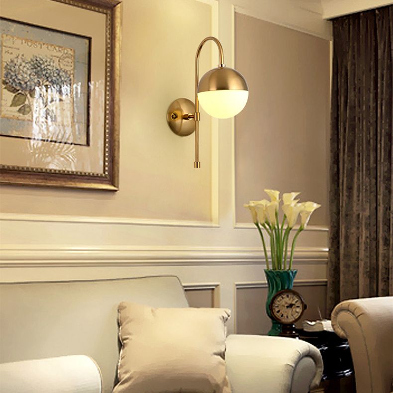 Nordic Simplicity Gooseneck Wall Lights Milky Glass Sconce Light Fixtures for Bedroom