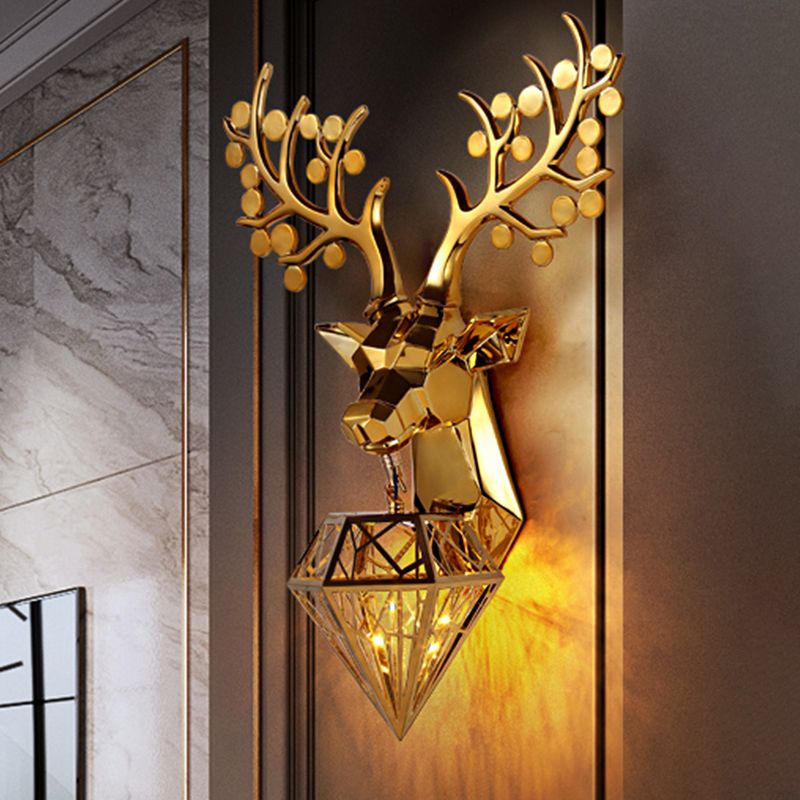 Diamond Cage/Elongated Orb Metal Wall Lamp Vintage 1-Bulb Sitting Room Wall Lighting Idea in Black/Silver/Gold