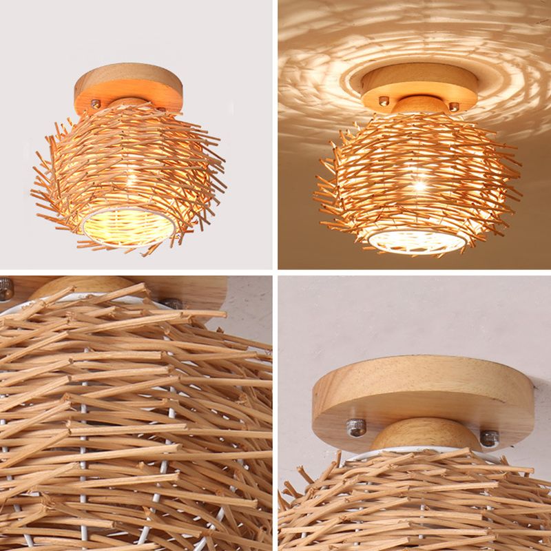 Asian Style Ceiling Lamp Bamboo Flush Mount Light for Hallway