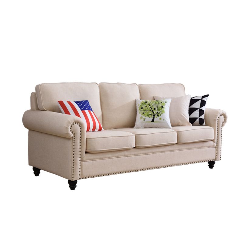 French Country White Cushions Rolled Arm Living Room Seating
