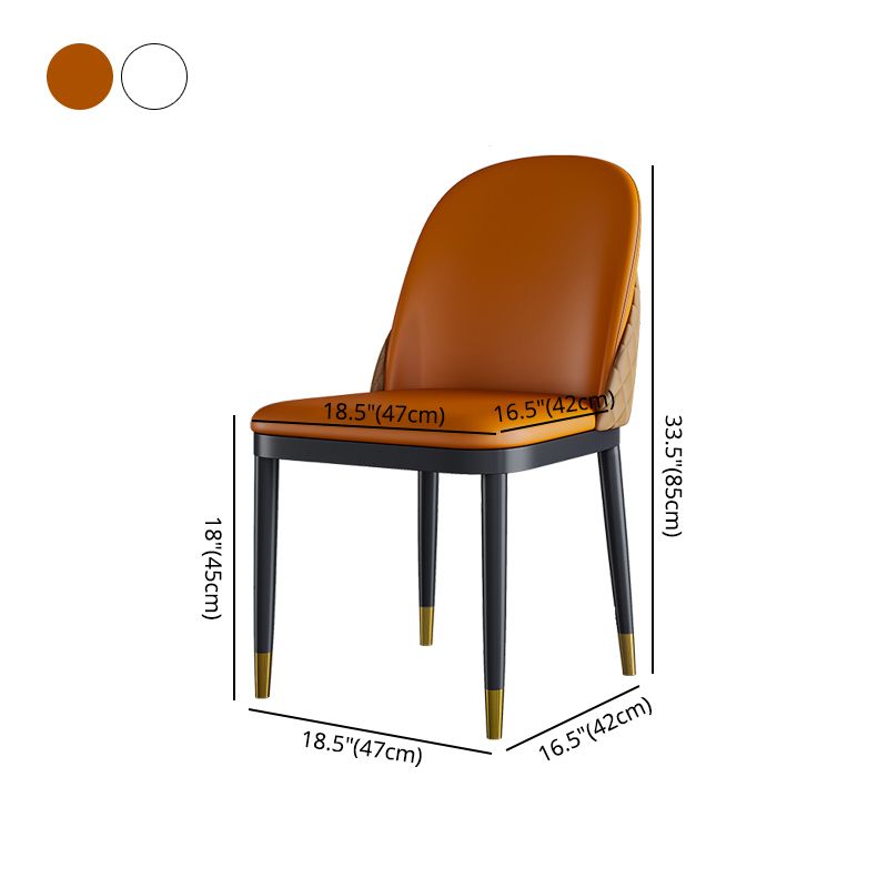 Sillas de comedor de metal Glam, sin brazos, de piel sintética, para uso en restaurantes (juego de 2)