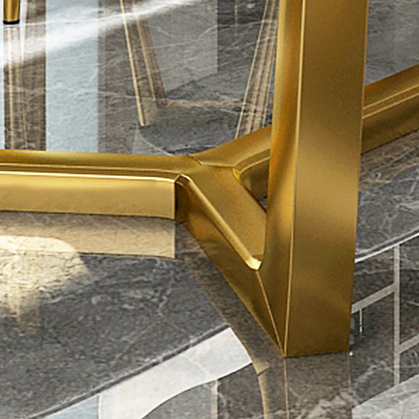 Rechteckiger weißer Tisch mit gesinterter Steinplatte, Esstisch mit Bockgestell, Metall in Gold
