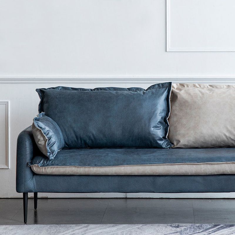 Contemporary Faux Leather Sofa Square Arm Couch with Pillows