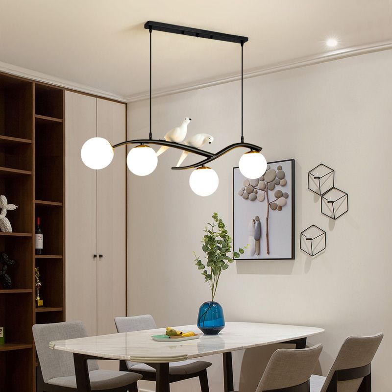 Glass Globe Shaded Ceiling Light Modern Black/Golden Kitchen Island Lighting for Foyer