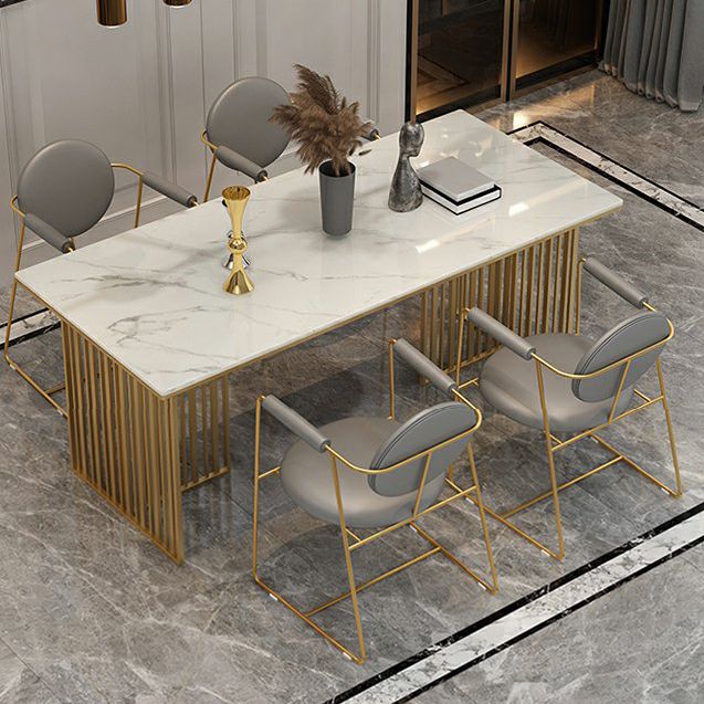 Luxury 1/5 Pieces Rectangle Dining Set Sintered Stone Dining Table with Leather Chairs