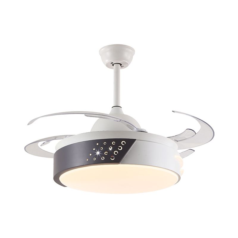 Éclairage de ventilateur de pendentif en anneau acrylique minimalisme LED CHAMBRE SEMI FUX MONT ÉCLAIRATION EN NOIR ET BLANC avec 4 lames, 42 "de largeur