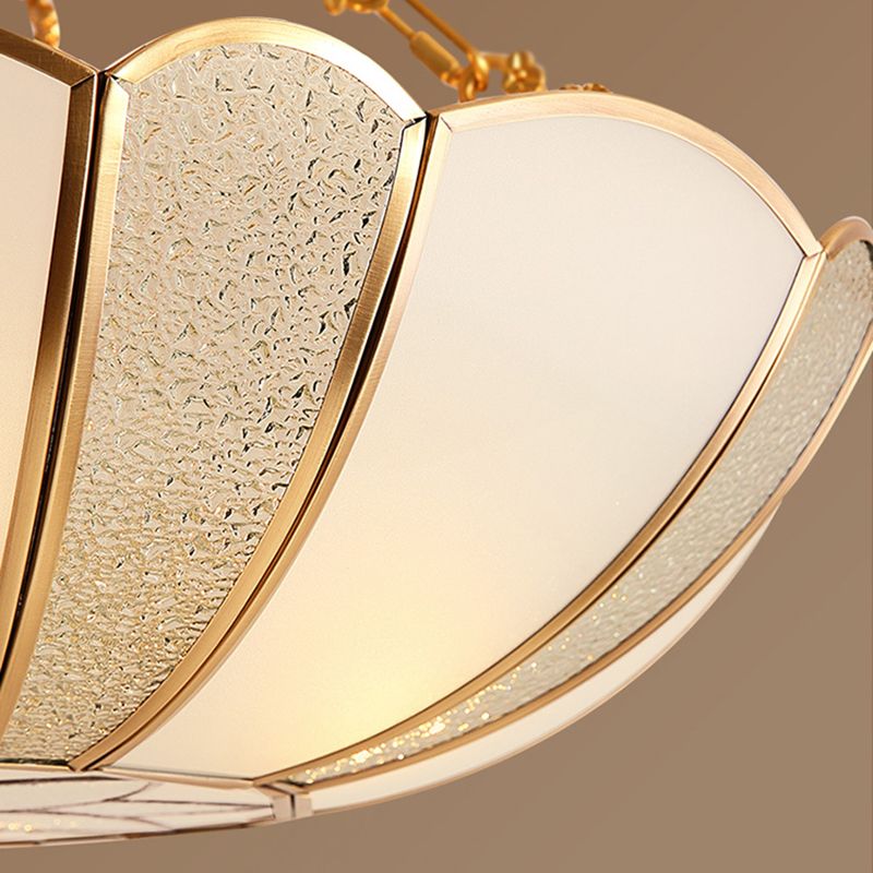 Inverted Bedroom Semi Flush Mount Light Vintage Glass Brass Ceiling Lighting