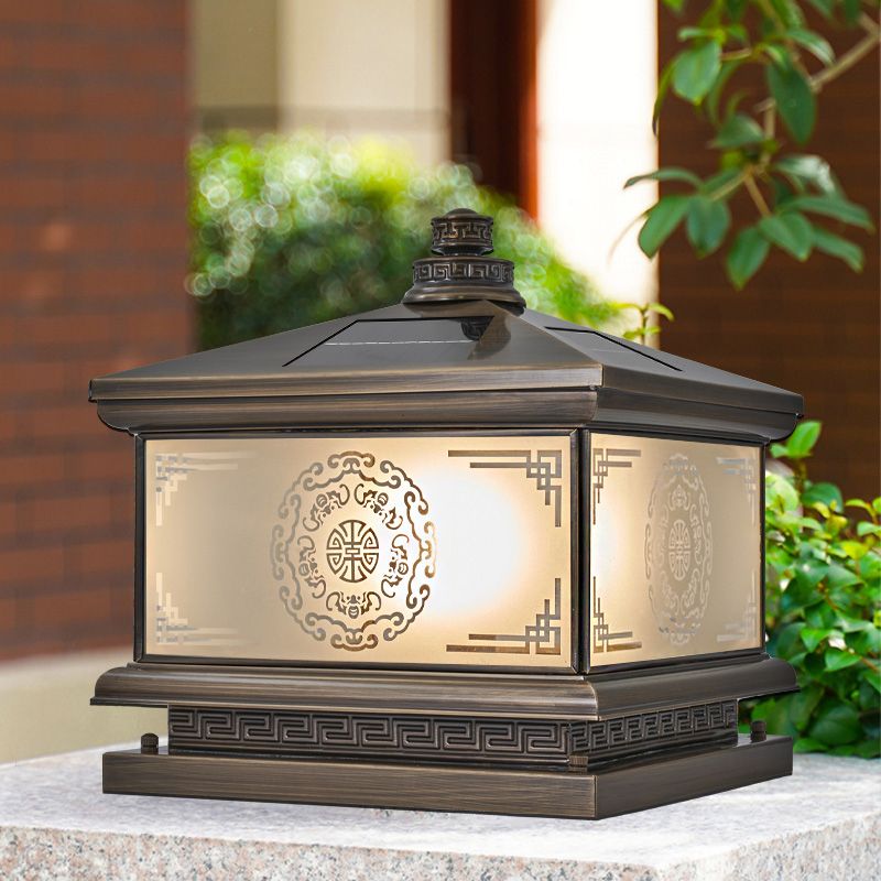 Rectangle Shape Metal Solar Pillar Lamp Modern 1-Light Outdoor Waterproof Light
