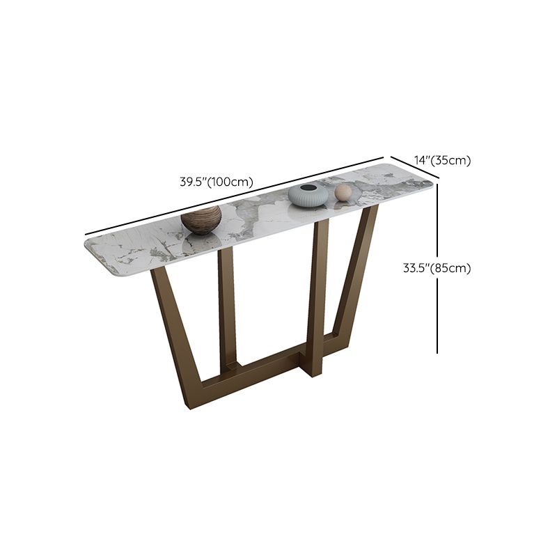 Glam Stone Console Table Rectangle Golden Console Sofa Table for Hall