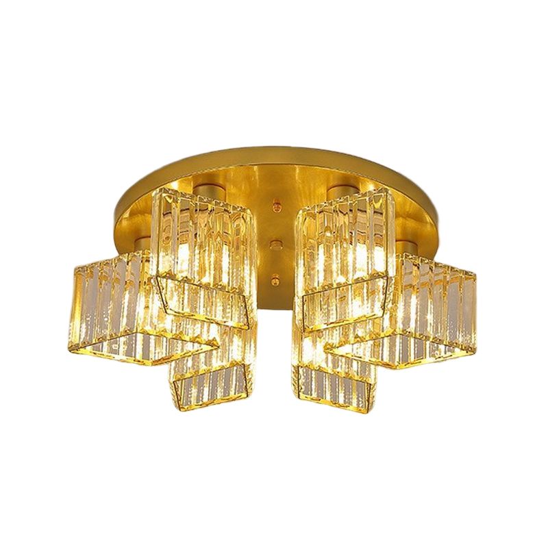 3/4/5/6-Light Golden Flush Mount Lighting Modernism Glass Shaded Ceiling Light