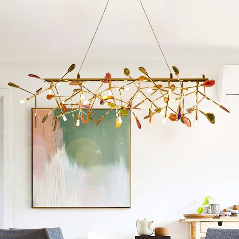 Branch Island Light Nordic Colorful Crystal 16/24 Heads Gold Hanging Ceiling Light for Dining Room