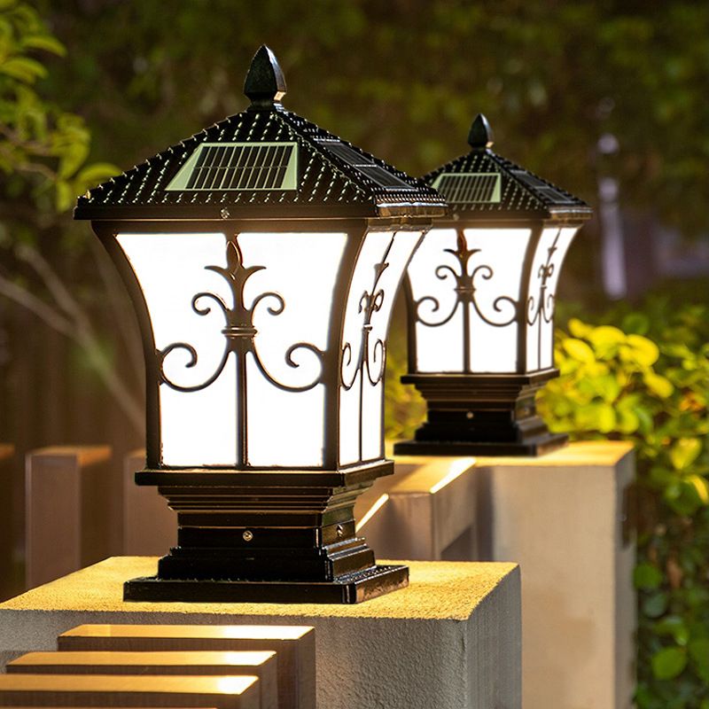 Rectangular Shape Metal Solar Pillar Lamp Modern 1 Light Outdoor Light