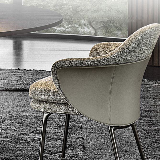 Contemporary Fabric Home Arm Chair Solid Back Matte Finish Dining Chair