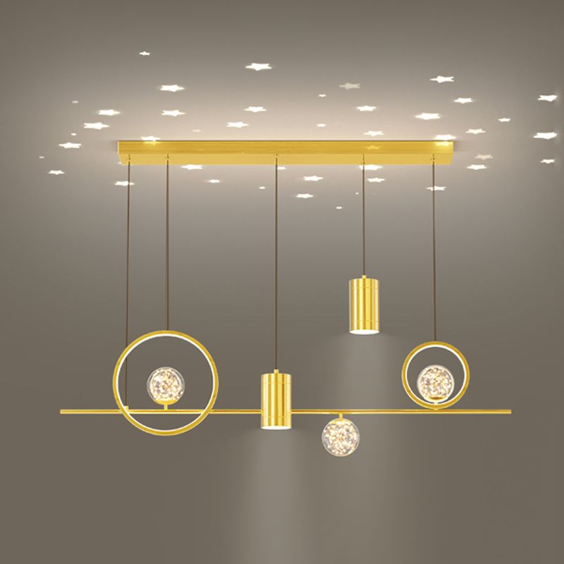 Zeitgenössisches Insel Licht Geometrisches Metall 7-Licht-Insel Deckenleuchte