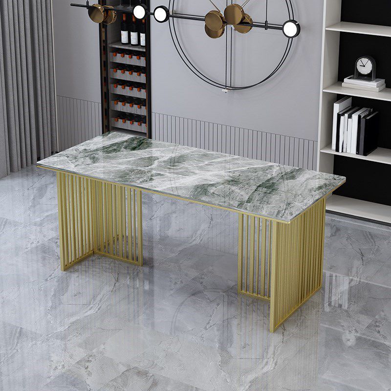 Mesa de comedor rectangular de piedra sinterizada Mesa de comedor de lujo tradicional con marco dorado