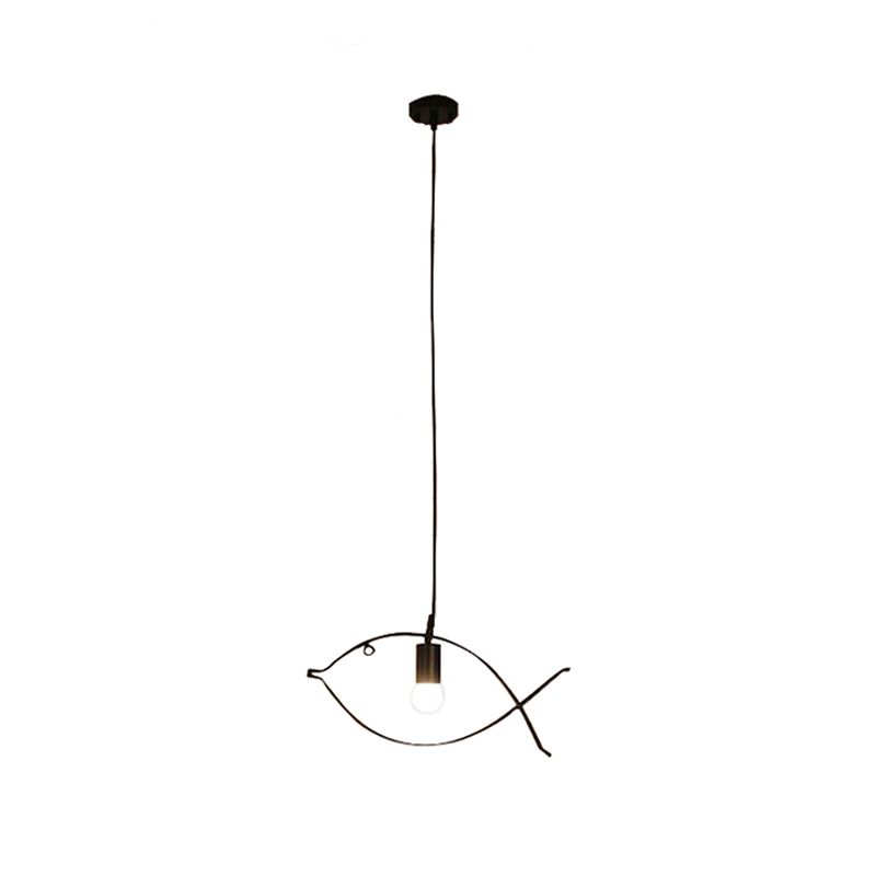 Fish Shape Metal Pendant Lighting Modern Creative 1 Light Black Ceiling Light for Dining Room