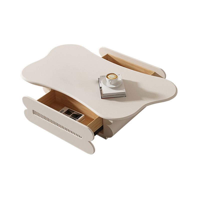 Modern Coffee Table White Wood Free Form Single Coffee Table with 2 Drawers