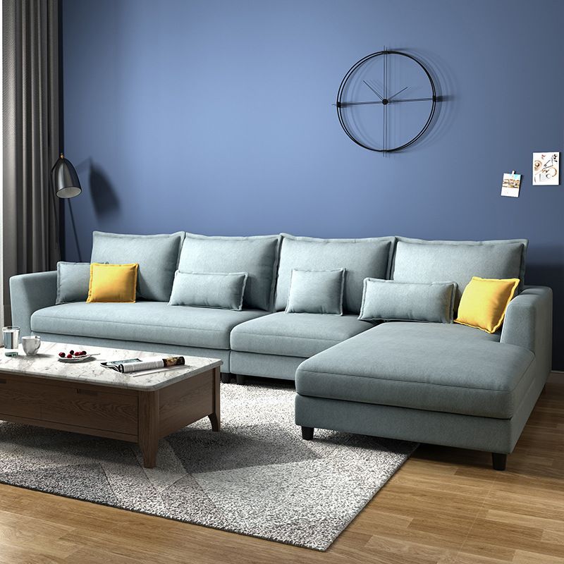 Blue Fabric Sectional with Pillows Modern Style L-shape Sectional