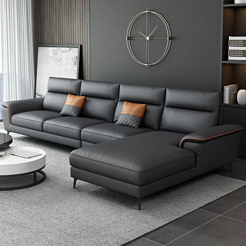 Modern Pillow Top Arm Sofa 4-Seater Faux Leather Sofa with Chaise