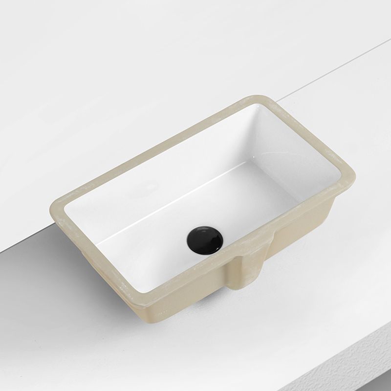 Rectangular Bathroom Sink in White with Overflow Porcelain Undermount Sink