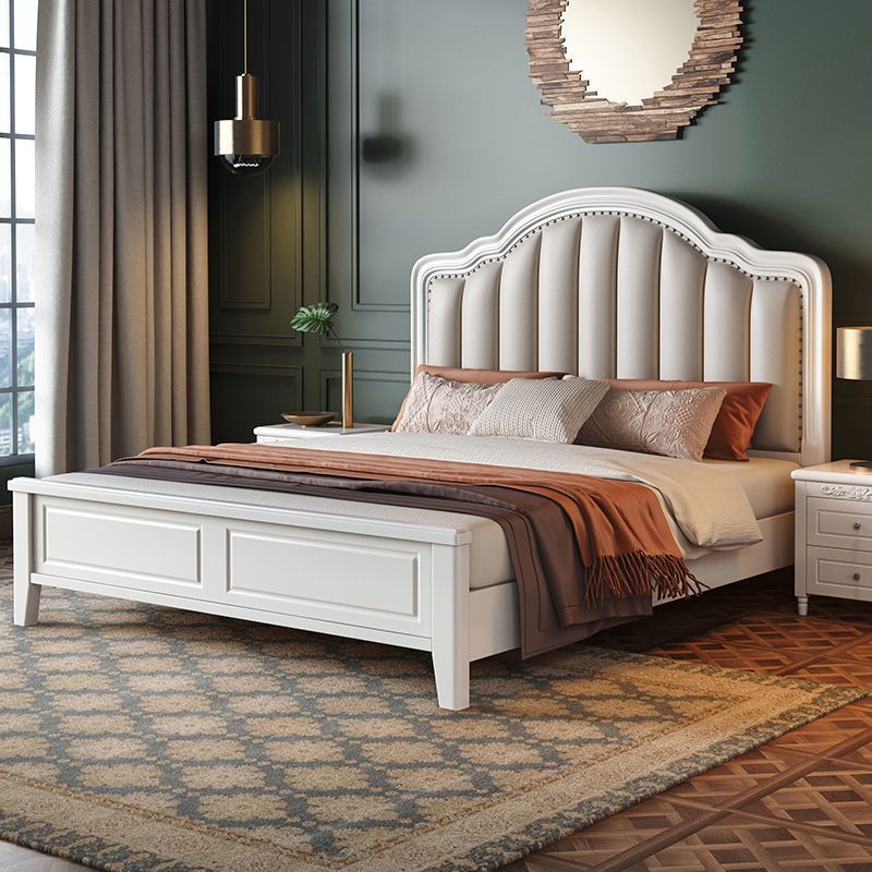 Scandinavian Wood Arched Standard Bed, White Panel Headboard Bed