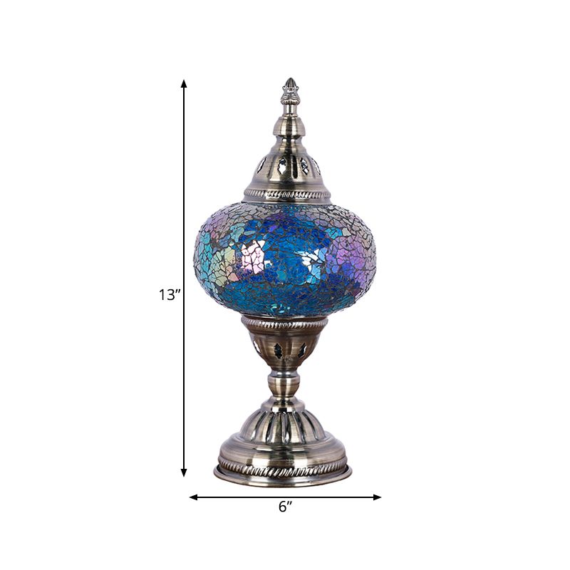 Nickel Tower Nachttisch leichter Mittelmeer im Stil Rot/Blau Buntglas 1 Kopf Schlafzimmer Tischlampe