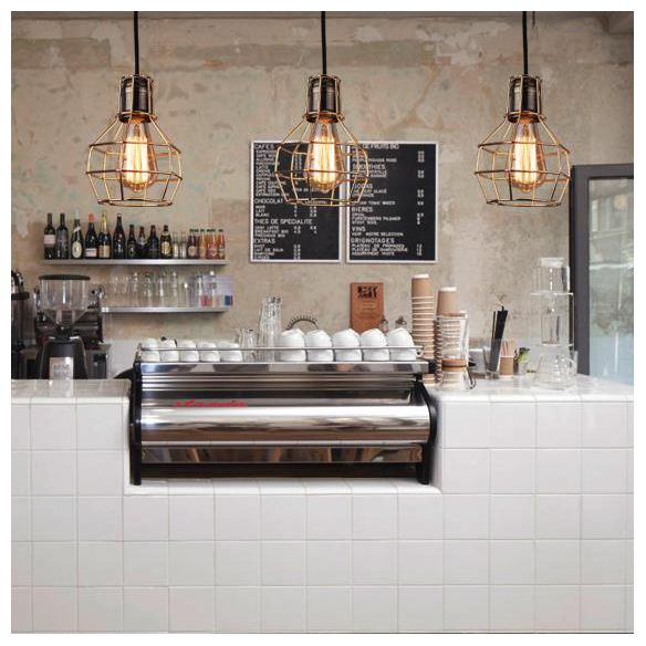 Brass Finish Globe Pendant Lighting Fixture Industrial Metal 1 Bulb Kitchen Hanging Lamp with Wire Frame