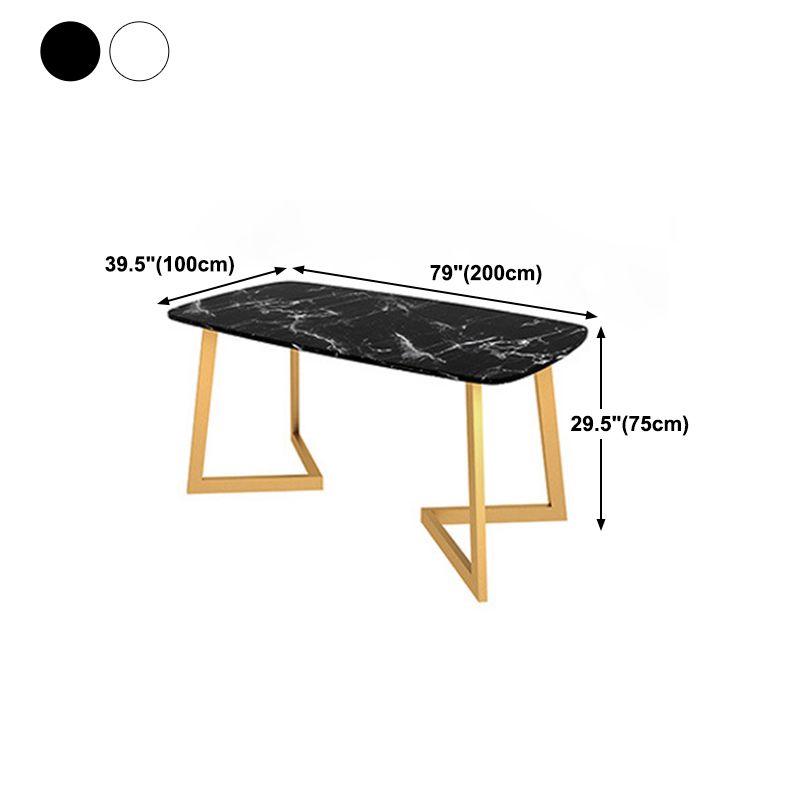 Rectangle Top Dining Table Traditional Luxury Table with Sled Base in Gold