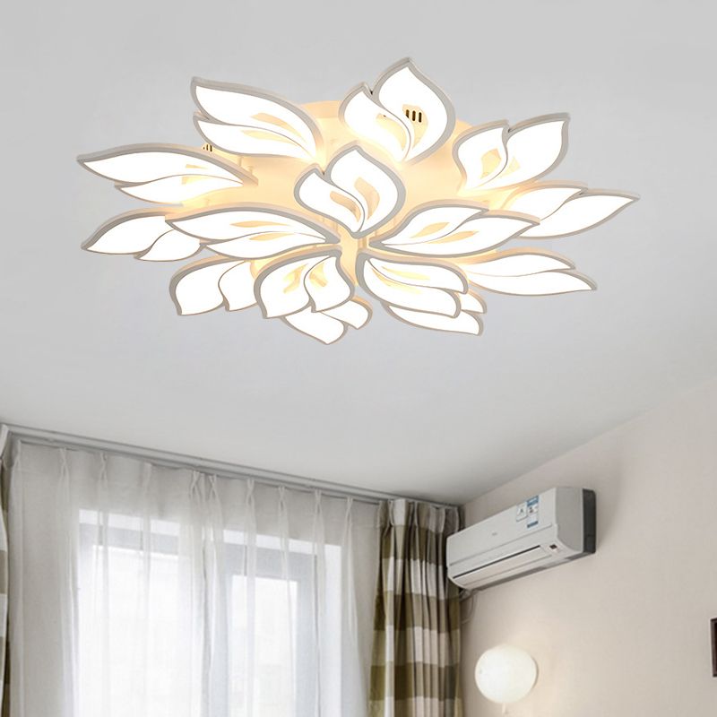 Acrylic Floral Flush Lamp Minimalism LED White Ceiling Fixture in Warm/White Light for Drawing Room