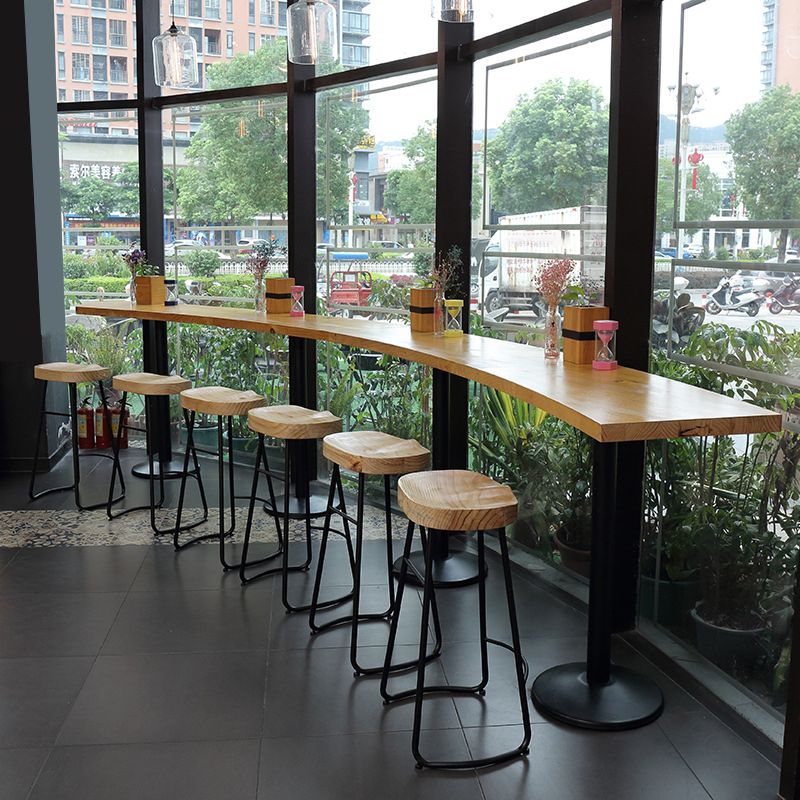 Industrial Wood Natural Barstool Wood Furniture with Metal Base for Home