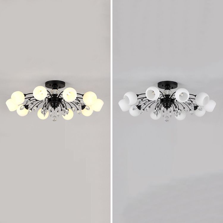 Traditional Round Semi Mount Lighting Glass Ceiling Lighting in Black