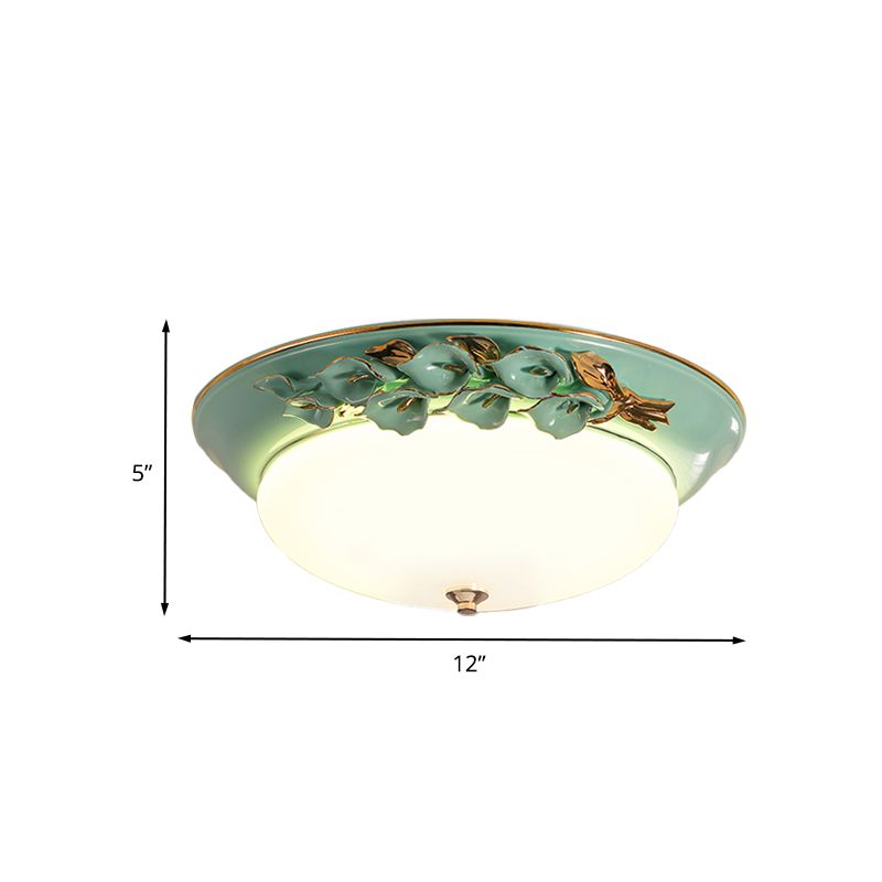 Pastoral Bowl Ceiling Mounted Fixture 1 Light Metal LED Flush Mount Lighting in White for Bedroom, 12 "/14.5" /17 " W