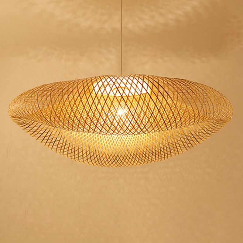 Handwebige Bambus hängend hängendes Licht 1-Licht Asiatischer Stil HABTE LEISTUNG FÜR FAUER ESSIONEN ZUHAMPLUNG