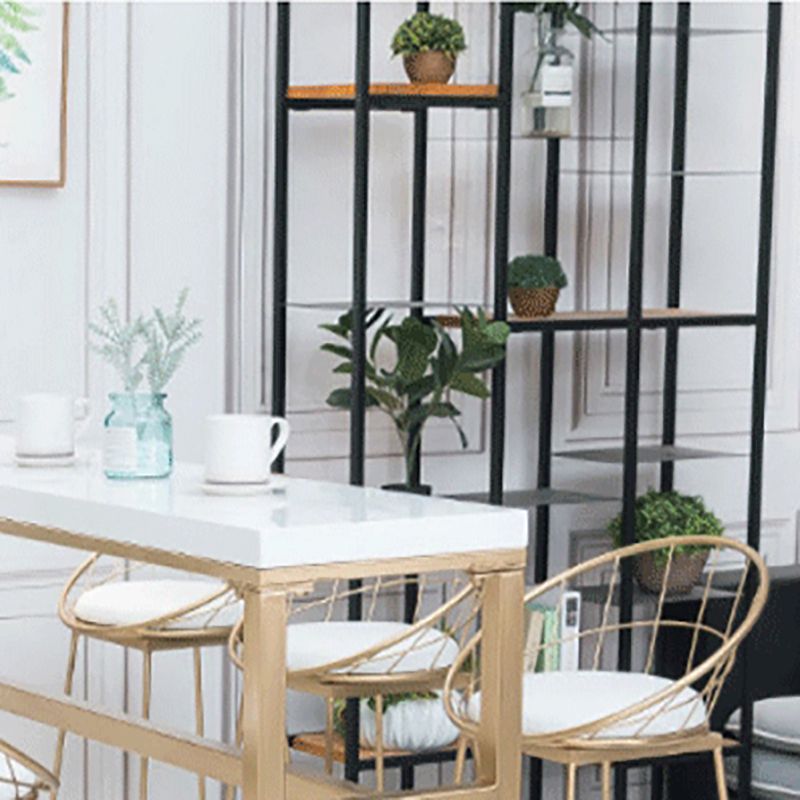 Rectangle White Solid Wood Table Gold and Metal Base Bar Table for Kitchen Living Room