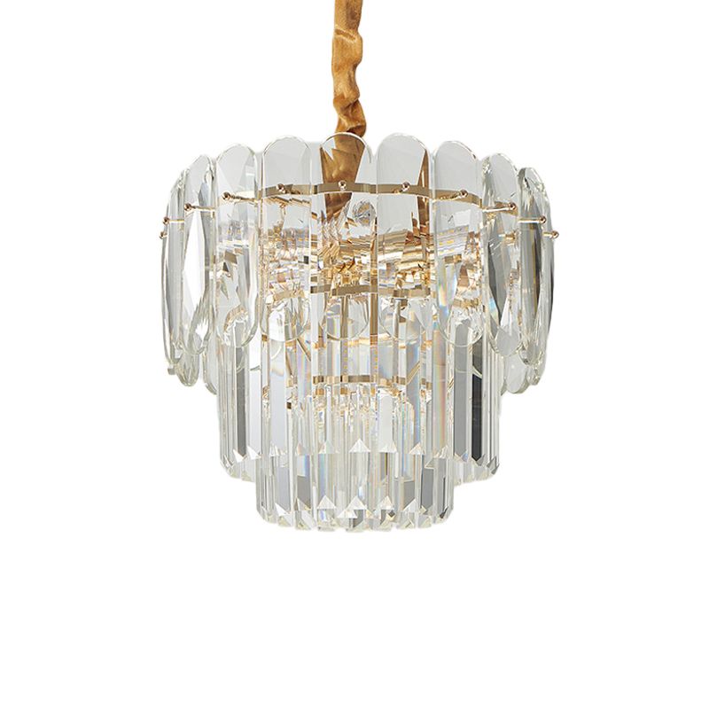 Ronde kroonluchter van 3 laags Lamp Noordse 8-Bulb Clear Crystal Block Ceafond Pendant Light