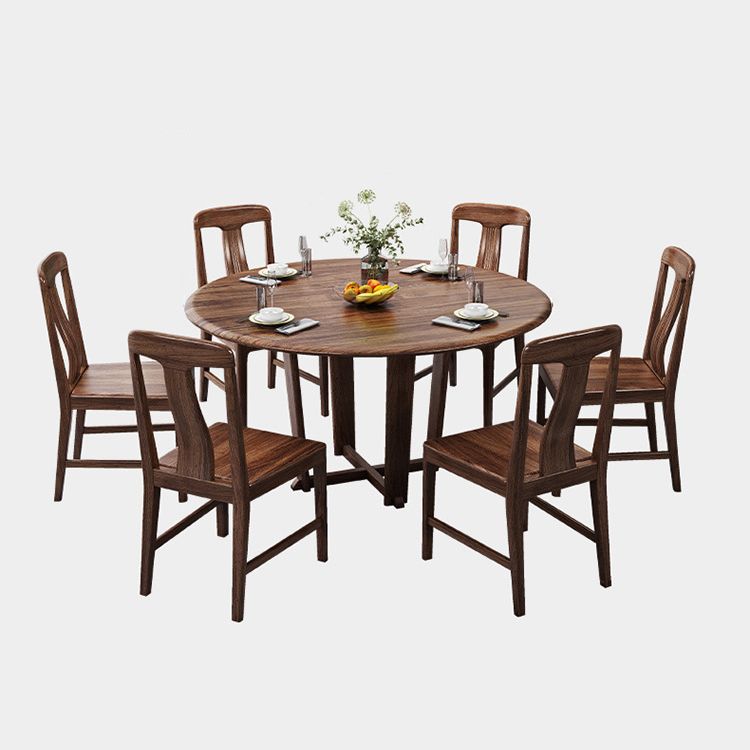 Solid Wood Dining Set 1/2/5/7 Pcs Round Dining Table with Slat Back Chairs