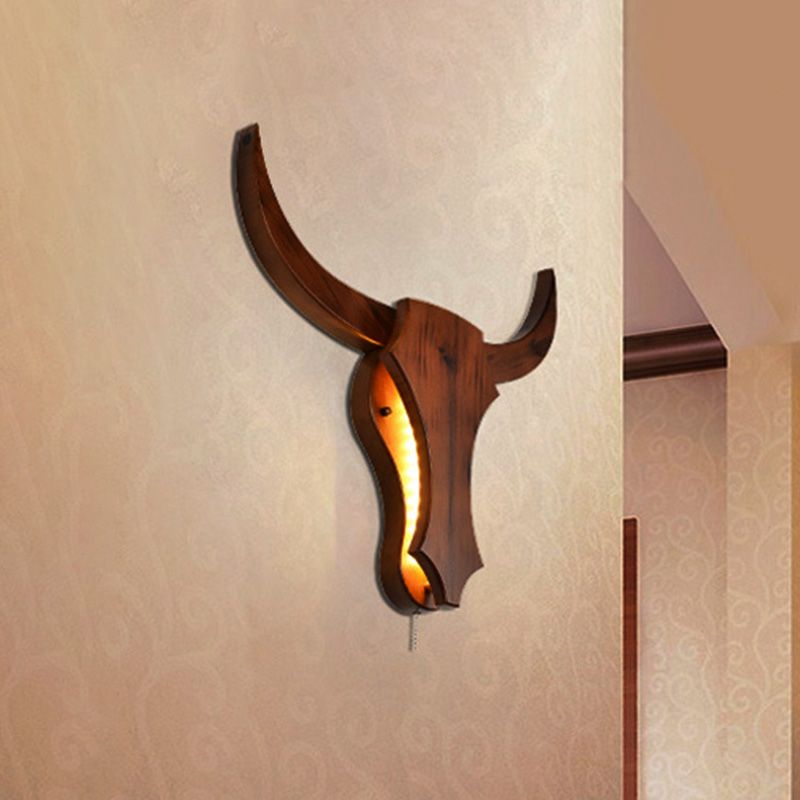 Brown One Light Sconce Light Industrial Wooden Bull Lighting Fixture for Dining Room, 16"/19.5" W