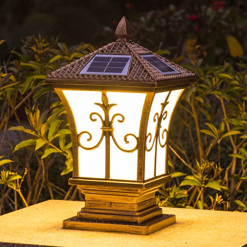 Rectangular Shape Metal Solar Pillar Lamp Modern Style 1-Light Outdoor Lights